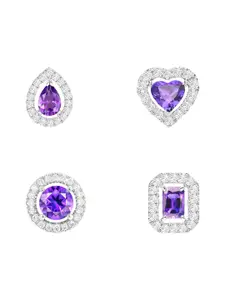 MINUTIAE Set Of 4 Silver-Plated Contemporary Kundan Studded Studs