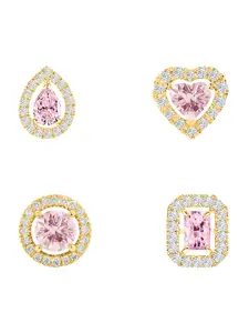 MINUTIAE Set of 4 Gold-Plated Artificial Stones Studded Contemporary Shaped Studs