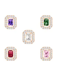MINUTIAE Set Of 5 Rose Gold-Plated Kundan Studded Square Shaped Studs