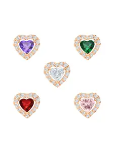 MINUTIAE Set Of 5 Gold Plated Kundan Studded Heart Shaped Studs