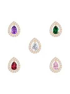 MINUTIAE Set Of 5 Rose Gold-Plated Kundan Studded Geometric Shaped Studs