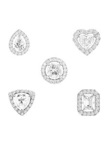 MINUTIAE Set Of 5 Silver-Plated Kundan Studded Square Shaped Studs