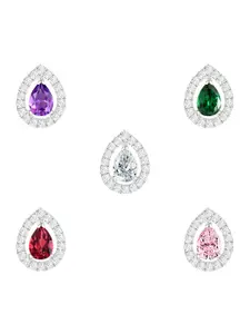 MINUTIAE Set of 5 Silver Plated Kundan Studded Teardrop Shaped Studs