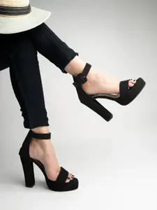 Shoetopia Girls Suede Block Sandals with Buckles