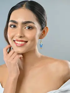 ToniQ Gold-Toned White & Navy Blue Enamel Fish Drop Earrings