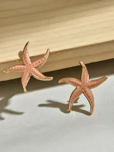 ToniQ Gold-Toned Coral Enamel Starfish Stud Earrings