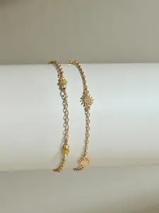 ToniQ Gold -Toned Set of 3 Multi Strands Charm Bracelet with pearls