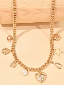 ToniQ Gold-Toned Heart, Star, Sun & Pearl Drop Choker Necklace