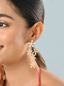 ToniQ Gold-toned Partywear Multi Floral Drop Earrings