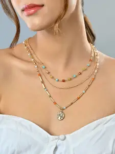 ToniQ Gold-Toned Multicolored Beaded Beach vacation Layered Necklace
