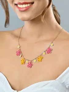 ToniQ Gold-Toned Yellow Red & White Floral Beach Choker Necklace