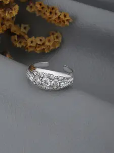 Carlton London Rhodium Plated CZ Contemporary Adjustable Finger Ring
