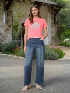 U.S. Polo Assn. Women Women Wide Leg High-Rise Light Fade Stretchable Jeans