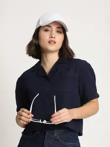 The Roadster Lifestyle Co Cotton Linen Shirt Style Cropped Top