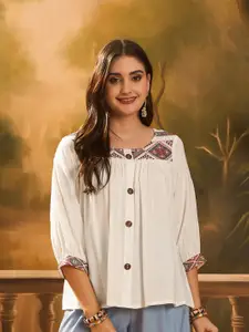 Sangria Jacquard Motifs Shirt Style Top