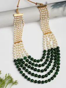 Anouk Women Handcrafted Green & White Beaded Layered Necklace
