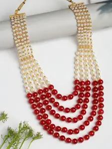 Anouk Women Handcrafted Red & White Beaded Layered Necklace