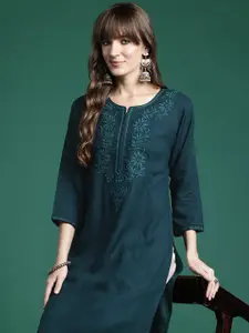 Indo Era Ethnic Motifs Embroidered Thread Work Kurta