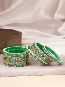 Peora Set Of 6 Gold-Plated Kundan-Studded Ethnic Chuda Bangles