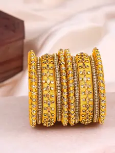 Peora Set Of 10 Gold-Plated Kundan-Studded Bangles