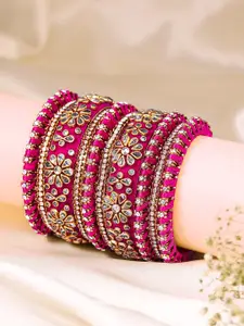 Peora Set Of 10 Gold Plated Kundan Studded  Chuda Bangles