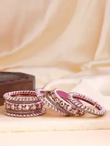 Peora Set Of 10 Gold-Plated Kundan Stone Studded Bangle