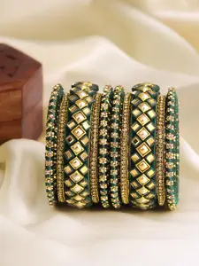 Peora Set Of 10 Gold-Plated Kundan-Studded Ethnic Chuda Bangles