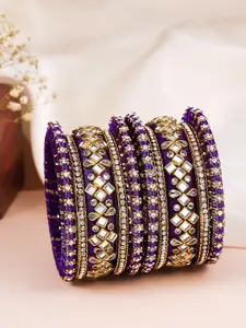Peora Set Of 10 Gold Plated Kundan Stone Studded Bangles