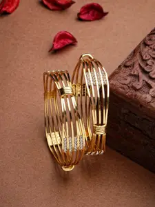 Anouk Women Set of 2 Gold Plated American Diamond-Studded Bangles