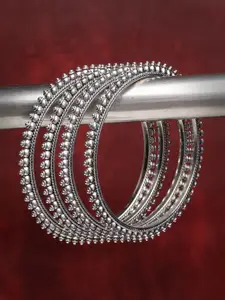 Anouk Women Set of 4 Silver-Toned German Silver Oxidised Bangles