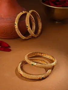Anouk Set of 4 Gold Plated Kundan Studded Bangles