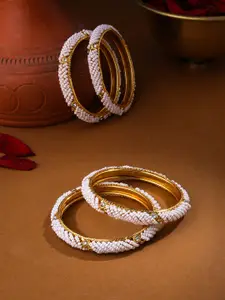 Anouk Set of 4 Gold Plated Pearl Studded Bangles