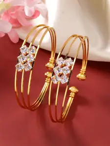 Anouk Women Set of 2 Gold-Plated CZ Stone Studded Adjustable Bangles