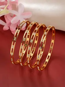 Anouk Women Set of 4 Gold-Plated CZ Stone-Studded Bangles