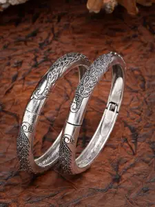 Anouk Women Silver-Toned German Silver Peacock Design Oxidised Kada Bangles