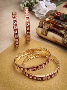 Anouk Women Set Of 4 Gold-Plated Red Kundan-Studded Traditional Bangles