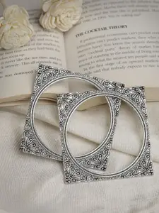 Anouk Women Set Of 2 Silver-Toned Oxidized Square Shaped Bangles