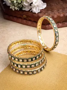 Anouk Women Set Of 4 Gold-Plated Green Kundan-Studded Traditional Bangles