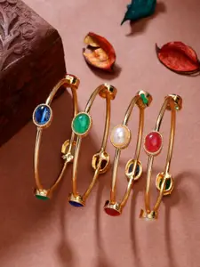 Anouk Women Set of 4 Gold-Plated Artificial Stone Studded Bangles