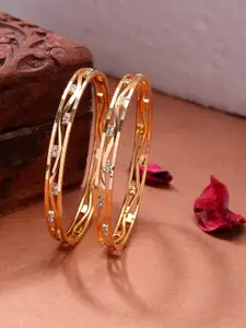 Anouk Women Set Of 2 Gold Plated Cubic Zirconia Stone Studded Bangles