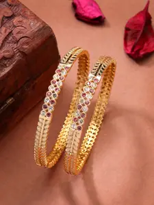 Anouk Women Set of 2 Gold Plated Cubic Zirconia Stone Studded Bangles