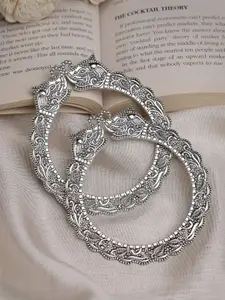 Anouk Set of 2 Silver-Toned German Silver Oxidised Elephant Design Handcrafted Bangles