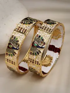 Anouk Women Set of 2 Gold-Plated Peacock Design Meenakari Handcrafted Bangles