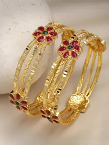 Anouk Women Set of 2 Gold Plated Artificial Stones Bangles