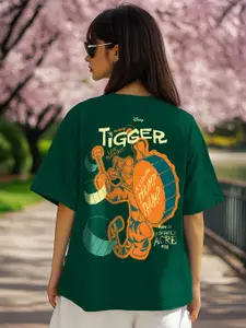 JUNEBERRY Tigger Graphic Printed Drop-Shoulder Sleeves Pure Cotton Oversized T-shirt