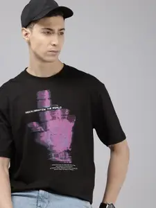 SPYKAR Printed Drop-Shoulder Sleeves Oversized T-shirt