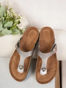 MOZAFIA Women T-Strap Flats with Buckles