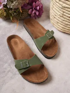 MOZAFIA Women Open Toe Flats with Buckles
