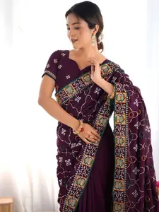 Satrani Ethnic Motifs Embroidered Pure Silk Tussar Saree