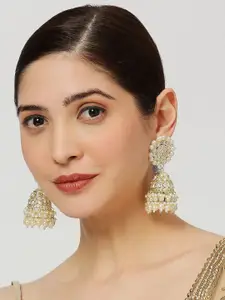 OOMPH Kundan Studded & Pearl Beaded Dome Shaped Meenakari Jhumkas